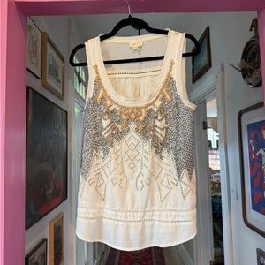 Meadow Rue Cream and Gold Embellished Blouse